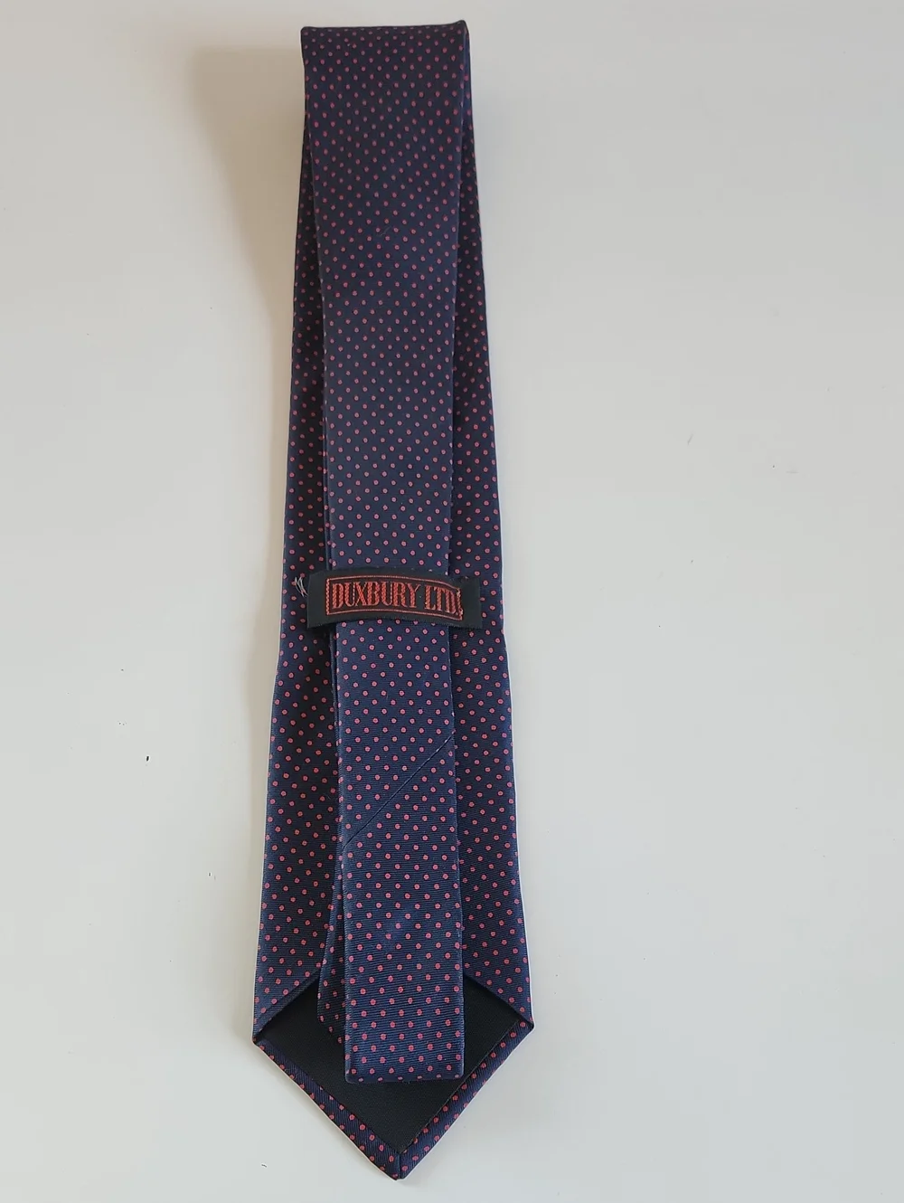Duxbury Ltd. Navy Blue Red Polka Dot Silk Tie Classic Business Necktie